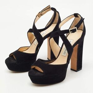 Jimmy Choo Black Suede Platform Heels 7.5